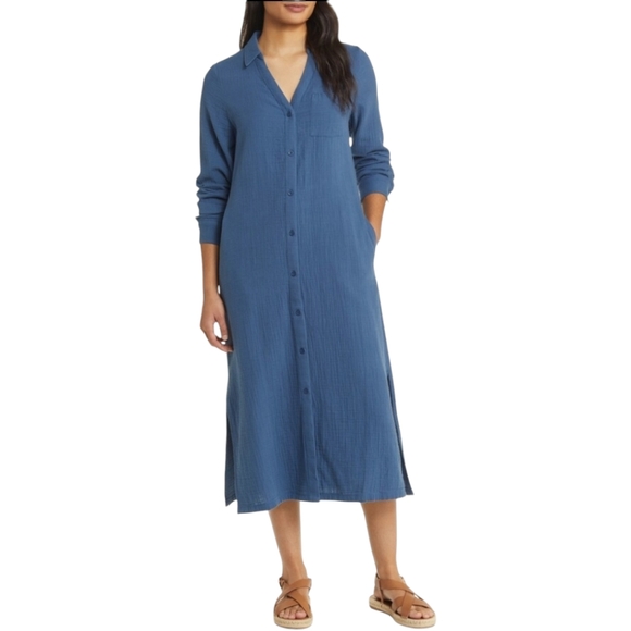 Caslon Dresses & Skirts - C.A.S.L.O.N-[XL]NWOT Cotton Gauze Long Sleeve Midi Shirtdress